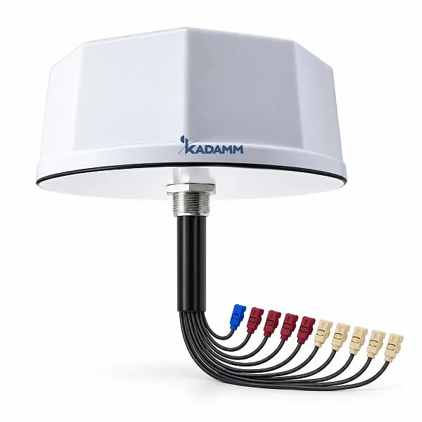 KADAMM GNSS-5G4W5-8 — комбинированная антенна 4G/5G MIMO 4×4 + 5 × Wi-Fi + GPS, 617–6000 МГц, до 8 дБи, FAKRA, IP69K